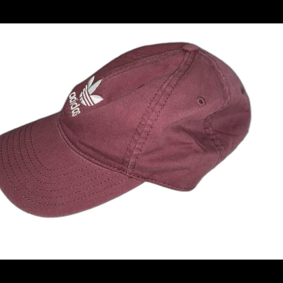 Adidas Cap Hat Women’s Adjustable Strap Burgandy Trefoil 3 Stripe Logo - Picture 4 of 8